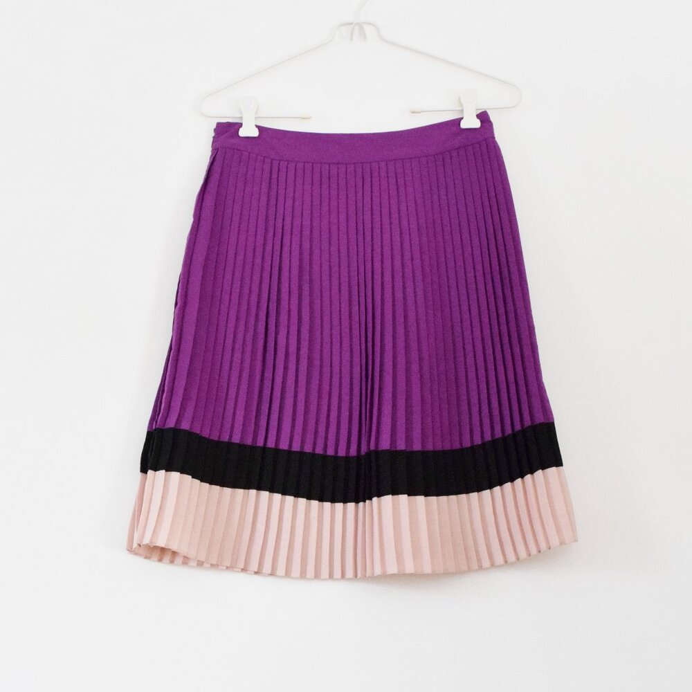 THE LIMITED Pink & Purple Pleated Flare Colorblock Knee Length Skirt | Size XS